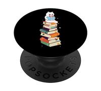 Lectura lindo gato leer libros coloridos lector nerd dibujos animados PopSockets PopGrip Adhesivo
