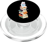 Lectura lindo gato leer libros coloridos lector nerd dibujos animados PopSockets PopGrip para MagSafe