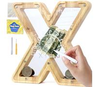 LEcylankEr Huchas Originales para Adultos Niños Hucha Infantil de Madera Huchas Cerdito Letra Transparente Personalizada Hucha Billetes Creativa Regalo/Decoración del Hogar (Edición Upgrade, X)