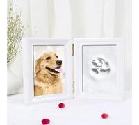LEcylankEr Juego de Impresiones Huellas Perro y Gato,Marco de Madera Impresión de Yeso en 3D Caja de Recuerdos Marco de Fotos para Huellas de Mascotas y Juego de Impresión (Blanco)