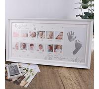 LEcylankEr Marco Huella Bebe,Aniversario Registro de Crecimiento Regalos para Bebes,Marco Fotos con Almohadilla de Tinta (Blanco)