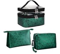 LEcylankEr Neceser Mujer Viaje Neceser Maquillaje Organizador de Doble Capa Bolsa Maquillaje Transparente Set de 3 Makeup Bag de Gran Capacidad (Verde)