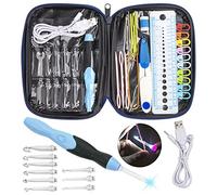LED Agujas de Ganchillo, iluminados Juego de Ganchos de Ganchillo con Costura & Baterías recargables, 9 Cabezas Intercambiables 2.5mm - 6.5mm, LED Lighted Agujas de Punto Kit (Azul)