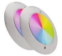 LED ATOMANT Lote de 2 Focos de Piscina LED 12W RGB Impermeable IP68 Sumergible, Ø25cm, Acero Inoxidable, Montaje en Superficie