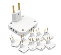 LED ATOMANT Pack 10x Ladrón Enchufe Ultra Plano Blanco con 3 Enchufes Doble (Europeo y Americano) Cabezal Giratorio 180º