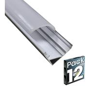 LED ATOMANT Pack 12x Perfil de Aluminio, 1 metro para Tira LED Aluminio 45 grados, (Forma en V), Cobertura Translucida, Tapones y clips para fijacion incluidos