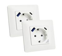 LED ATOMANT Pack 2x Enchufe de Pared Inteligente Wifi 16A con USB y USB C, Carga Rapida, Medidor de Consumo, Base Schuko para Empotrar, APP Smart Life, Compatible con Alexa y Google Home