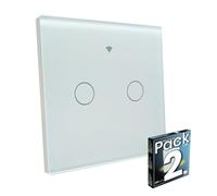 LED ATOMANT Pack 2x Interruptor de Cristal Inteligente Wifi 2 Vias, Pulsador de pared, Control Mediante APP Smart Life, Compatible con Google Assistant y Alexa, Pulsador Tactil Iluminacion