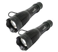 LED ATOMANT Pack 2x Linterna Policia LED con Zoom y Bateria de Litio Recargable de Larga Duracion, Incluye Caja, Cargador, Adaptador a Pilas Standard y Correa, 1500 Lúmenes