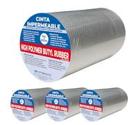 LED ATOMANT Pack 4x 5mx20cm Cinta impermeable de Caucho butilico y Aluminio extra fuerte, Diseño en diamante, Cinta butilo multiusos, Reparacion de grietas, fugas de techo, ruptura de tuberias