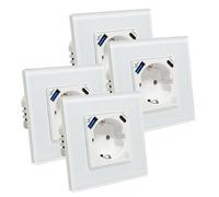 LED ATOMANT Pack 4x Enchufe de Pared Inteligente Cristal Wifi 16A con USB y USB C, Carga Rapida, Medidor de Consumo, Base Schuko para Empotrar, APP Smart Life, Compatible con Alexa y Google Home