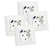 LED ATOMANT Pack 4x Enchufe de Pared Inteligente Wifi 16A con USB y USB C, Carga Rapida, Medidor de Consumo, Base Schuko para Empotrar, APP Smart Life, Compatible con Alexa y Google Home