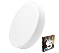 LED ATOMANT Pack 5x Plafon LED Redondo Superficie 225mm, 18W, Color Blanco Frio (6500K), 1650 Lumenes, Driver integrado, Para Techo Cocina Baño