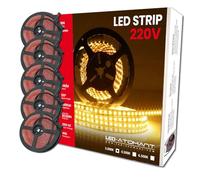 LED ATOMANT Pack 5x Rollo de 10 metros de Tira de Luz LED Directa a 220v, 12W/m, Color Blanco Calido (3000K), Impermeable (IP65), Corte cada 10cm