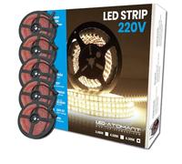 LED ATOMANT Pack 5x Rollo de 10 metros de Tira de Luz LED Directa a 220v, 12W/m, Color Blanco Frio (6500K), Impermeable (IP65), Corte cada 10cm