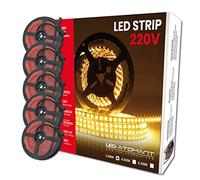 LED ATOMANT Pack 5x Rollo de 5 metros de Tira de Luz LED Directa a 220v, 12W/m, Color Blanco Calido (3000K), Impermeable (IP65), Corte cada 10cm