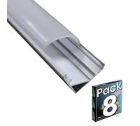 LED ATOMANT Pack 8x Perfil de Aluminio, 1 metro para Tira LED Aluminio 45 grados, (Forma en V), Cobertura Translucida, Tapones y clips para fijacion incluidos