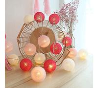 LED Bolas de Algodón Luces Habitación, Guirnaldas Luminosas de Cadena 3M 20 LEDs Cotton Ball Lights para Exterior Interior Decoración para Pared,Escalera,Navidad Rosa