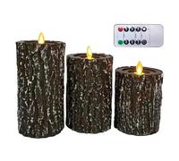 LED Candles Flameless Battery Operated - Battery Candles Flickering | 3 Pieces LED Flameless Tree Stump Decoration With Timer | Batterys Operated Candle For Outdoor Wedding Fall Party Proposal