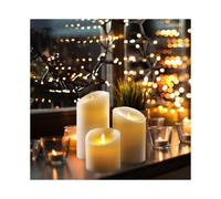LED Candles, Set of 3 Decorative Candles (10cm, 12.5cm, 15cm), Flameless Candle with 10 Button Remote Control. Flashing LED Flame, Made of Real Wax Iv