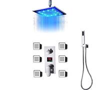 LED con pantalla digital, juego combinado de ducha mezclador de lluvia cromado, juego de grifo de ducha para baño montado en el techo con cabezal de ducha, ducha de mano, chorros para el cuerpo, 8