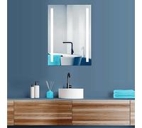 LED Cuarto de baño espejo con reloj digital integrado, Kiel 80 x 60 cm, cuarto de baño espejo horizontal LED iluminado alrededor, clase energética A +