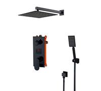 LED Digital Display Shower System Wall Mounted Concealed Shower Faucet Set Multifunction Matte Black Shower Combo Set with Shower Head, Handheld Shower,8 Inch