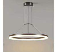 LED Dining Room Suspension Lamp Minimalist Kitchen Island Lighting Chandelier White Metal Hanging Lights with Acrylic Shade Ring Ceiling Pendant Fixture(Dark,Neutral Light)