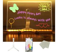 LED Drawing Board for Kids, Doodle Magic Light Board with 7 Neon Markers, Foldable Stand, 2 Wiping Cloths, Multi Size Light Up Message Board (30cm*20cm)