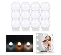 LED Espejo Tocador Luz Hollywood: 12 Lámparas LED Iluminación Maquillaje, 3 Colores y 12 Bombillas Recargables USB, Intensidad Variable para Tocador Baño Cosmético