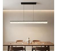 LED Ice Crack Pendant Light, Modern Black Minimalist Linear/Ring Chandelier,Dimmable Modern Suspension Lighting Fixture for Kitchen Island Dining Room Living Room (Black,Linear 120cm)