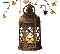 LED Kerzenlaterne - Vintage Sechseck Bronze Lampe Mit Glas | Batteriebetriebene Deko Laterne | Innen Außen Hängelampe Tischlicht Für Hochzeit Halloween Weihnachten Garten Terrasse Warmes Licht