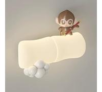 LED Kids Room Cartoon Panda/Monkey/Koala Light White Shape Hardwired Wall Lamp 3 Color Mode Rectangular Art Lighting Fixture for Children Room(Monkey,
