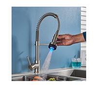 LED Kitchen Sink Faucet, Single Handle Brass Kitchen Faucets, Bifunctional Spring Kitchen Sink Faucets, Hot and Cold Water Mixer Faucet with 360 Degree Rotate,D (D)
