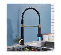 LED Kitchen Sink Faucet, Single Handle Brass Kitchen Faucets, Bifunctional Spring Kitchen Sink Faucets, Hot and Cold Water Mixer Faucet with 360 Degree Rotate,D (D)