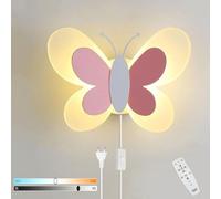 LED Lámpara de Pared para Niños Con Interruptor y Enchufe - Aplique Con Cable, Mariposa, Cabecera - Regulable Tricolor Bañador de Pared para Niña y Niño
