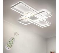LED Lámpara de Techo Salon Moderno Luz de Techo Regulable Con Mando Distancia, Araña Plafón Chic Rectángulo Diseño Sala de Estar Dormitorio Restaurante cocina Luz Pantalla Acrilica L80*W45cm (Blanco)