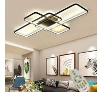 LED Lámpara de Techo Salon Moderno Luz de Techo Regulable Con Mando Distancia, Araña Plafón Chic Rectángulo Diseño Sala de Estar Dormitorio Restaurante cocina Luz Pantalla Acrilica L80*W45cm (Negro)
