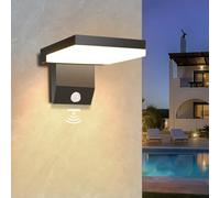 LED Lámpara Exterior Interior de 24W con sensor movimiento, lámpara de pared de 2250 lm y 3000K, Moderno Apliques de Pared resistente al agua IP66 para porche casa, garaje, paquete de 1, color negro
