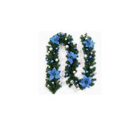 LED Light Christmas Garland with Balls 270cm Blue Fir Wreath with Flowers for Front Door Holiday Decoration A111
