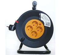 Led Light One Alargador Eléctrico con Enrollador 25 m, 4 Tomas Schuko, Cable flexible 3G1,5 mm² con Protección Térmica y Seguridad Infantil, Carrete Enrollacable Negro