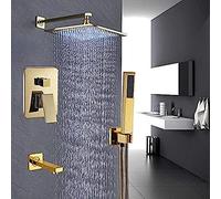 LED Light Rainfall Shower Set 3 Way Mixer Kit Tub Faucet with Handheld Spray Gold Color-10 Inch,16 Inch,Shower Faucet Set
