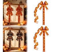 LED Lighted Halloween Cabinet Bow Decoration,Funny Pumpkin Ribbon，Orange：2