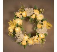 LED Lighted Spring Wreath - Artificial Pre-Lit Floral Decoration, 40cm Colorful Spring Door Wreath for Indoor Outdoor Home, Wedding, Party, Window | Battery Operated Holiday Festival Decor Wreaths