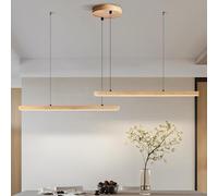 LED Linear Pendant Light for Kitchen Island Mid Century Stone Long Strip Hanging Lamp Dimmable Ceiling Wood Base Marble Chandelier Living Room Dining Cafe Bar