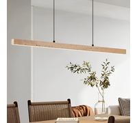 LED Linear Pendant Light for Kitchen Island Mid Century Stone Long Strip Hanging Lamp Dimmable Ceiling Wood Base Marble Chandelier Living Room Dining Cafe Bar
