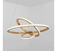 LED Living Room Ring Pendant Light, 3-Lights Dining Room Wood Hanging Lamp with White Acrylic Shade, Bedroom Decorative Lighting Suspension Lamps, Log Chandeliers (65W)
