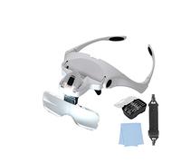 LED Lupa Gafas con Luz Manos Libres Cabeza Lupas de Aumento para Extensión de Pestañas,de Reparación Relojes,Costura,Manualidades,5 Lentes Intercambiables,1X-3.5X