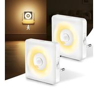 LED Luz con Sensor de Movimiento, 2pcs Luce Notturna Bambini da Presa, Modo Sensor o Siempre Encendida, Brillo Regulable, Certificación CE, Ideal para Dormitorio, Sala de Estar y Baño (Blanco cálido)