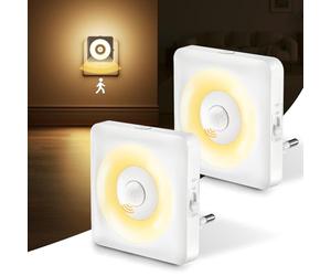 LED Luz con Sensor de Movimiento, 2pcs Luce Notturna Bambini da Presa, Modo Sensor o Siempre Encendida, Brillo Regulable, Certificación CE, Ideal para Dormitorio, Sala de Estar y Baño (Blanco cálido)